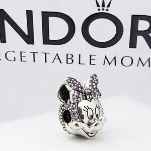 Pandora Minnie Mouse Pink Pavé Bow Clip Charm Bracelet Charm with box